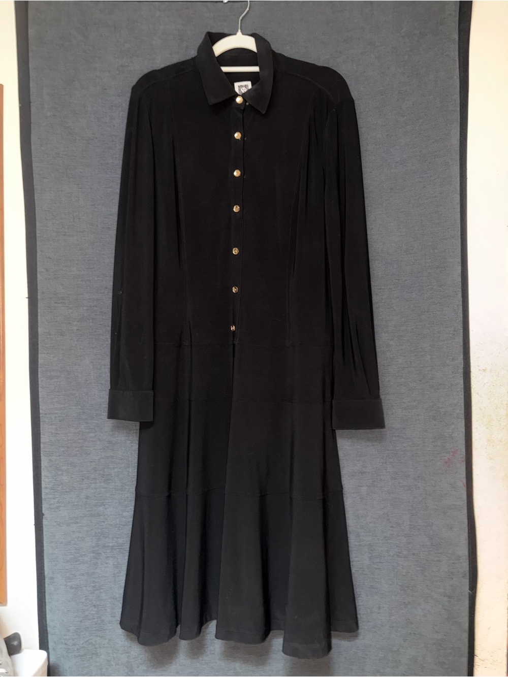 Anne Klein Black Long-Sleeve Button Front Dress with Gold Buttons